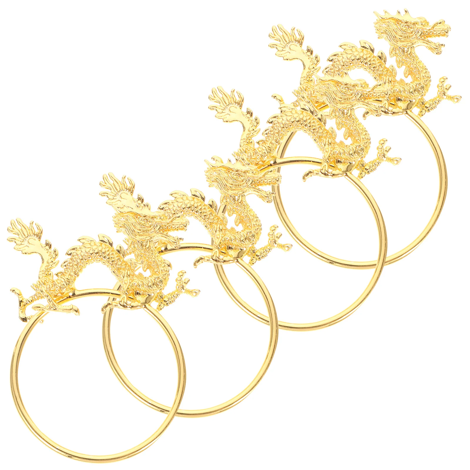 Zestaw 4 pierścieni na serwetki, elegancki wzór smoka, metalowe klamry na serwetki do dekoracji stołu na święta, uchwyty na serwetki.