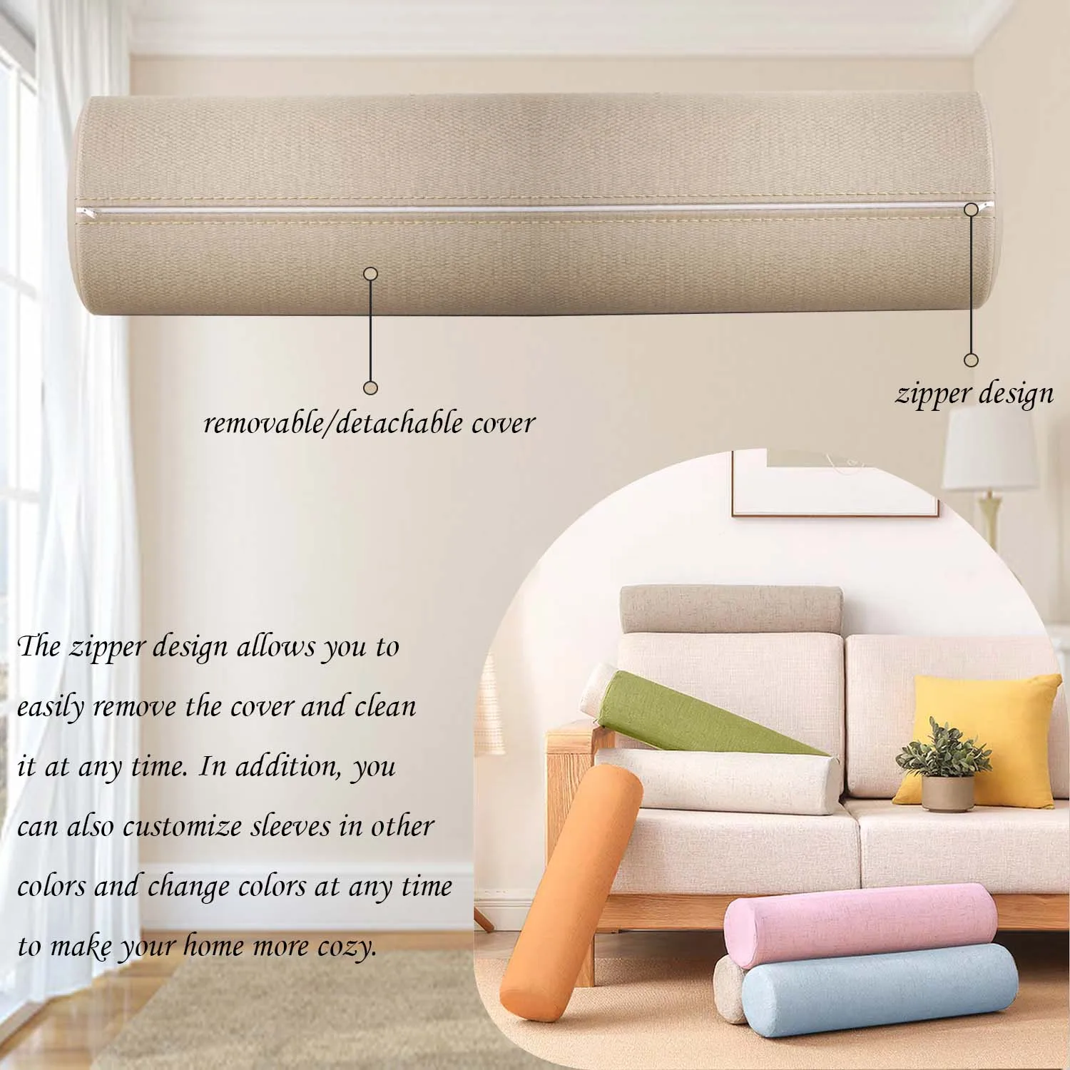 وسادة لفة إسفنجية للركبة/الساق/الرقبة، وسادة أسطوانية مستديرة للنوم على الجانب أو الخلفي غطاء تبريد قابل للإزالة