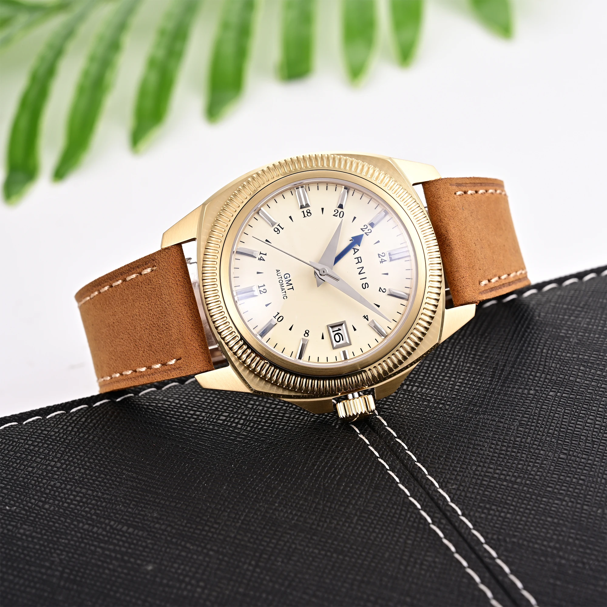 New Parnis 41mm Gold Case Automatic Mechanical Men Watch Leather Strap Calendar Watches For Men reloj hombre 2024 Man Clock Gift