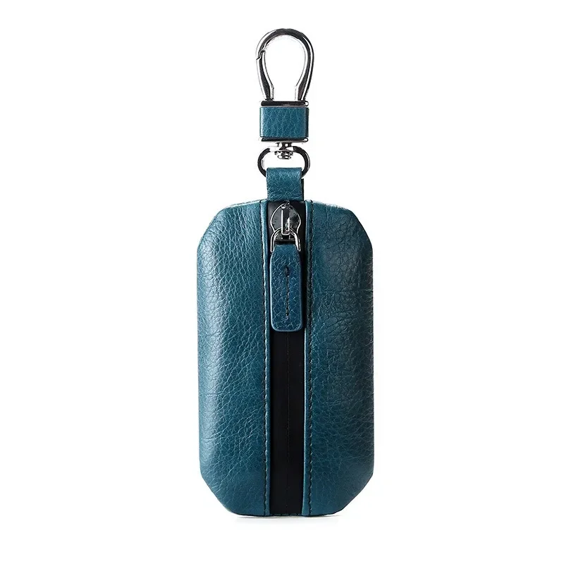 Natural Ribbed Head Layer Cowhide Car Key Case Leather Remote Control Protective Case Waterproof Zipper Fashion Key Case