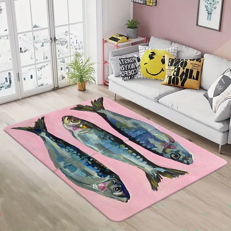 

Colorful Sardine Fish Ocean Animal Carpets, Machine Washable Non-Slip, Entrance Bedroom Kitchen Door Mat, Home Decor Rug