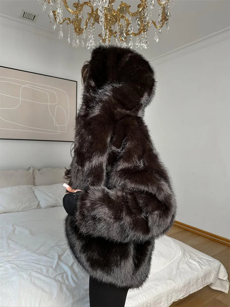 Tsiisd الشتاء موضة الدافئة الفراء ريشة أبلى هوديي سترة الشارع الشهير فضفاض الصلبة مثير رقيق معطف المرأة الفراء ريشة جديد #1