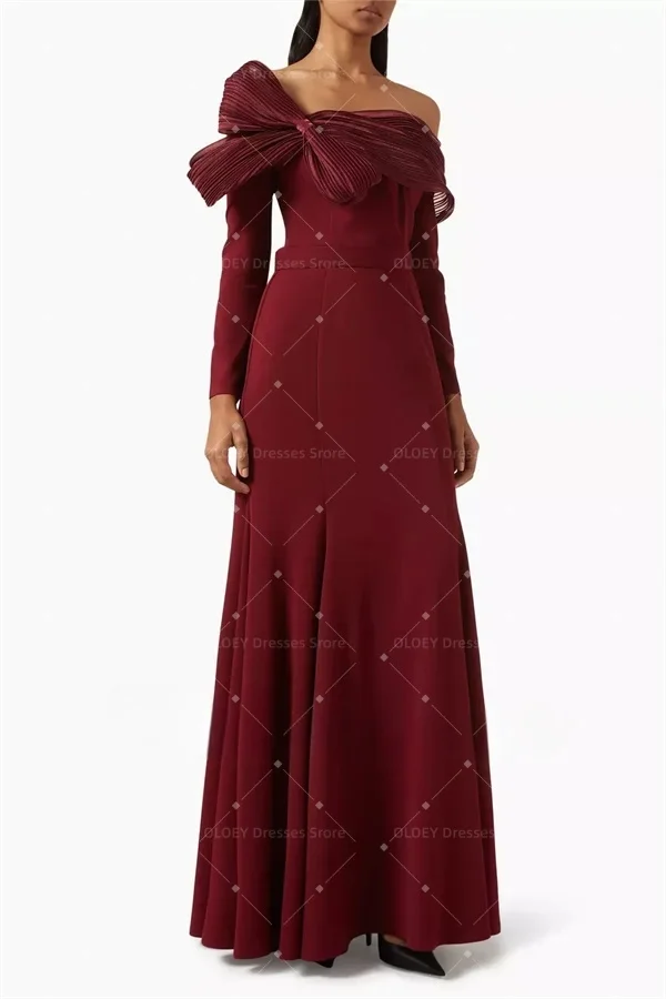 

OLOEY Customized Formal Evening Dresses Burgundy Off Shoulder Long Sleeves Mermaid Wedding Guest Gowns Mermaid Evening Gown