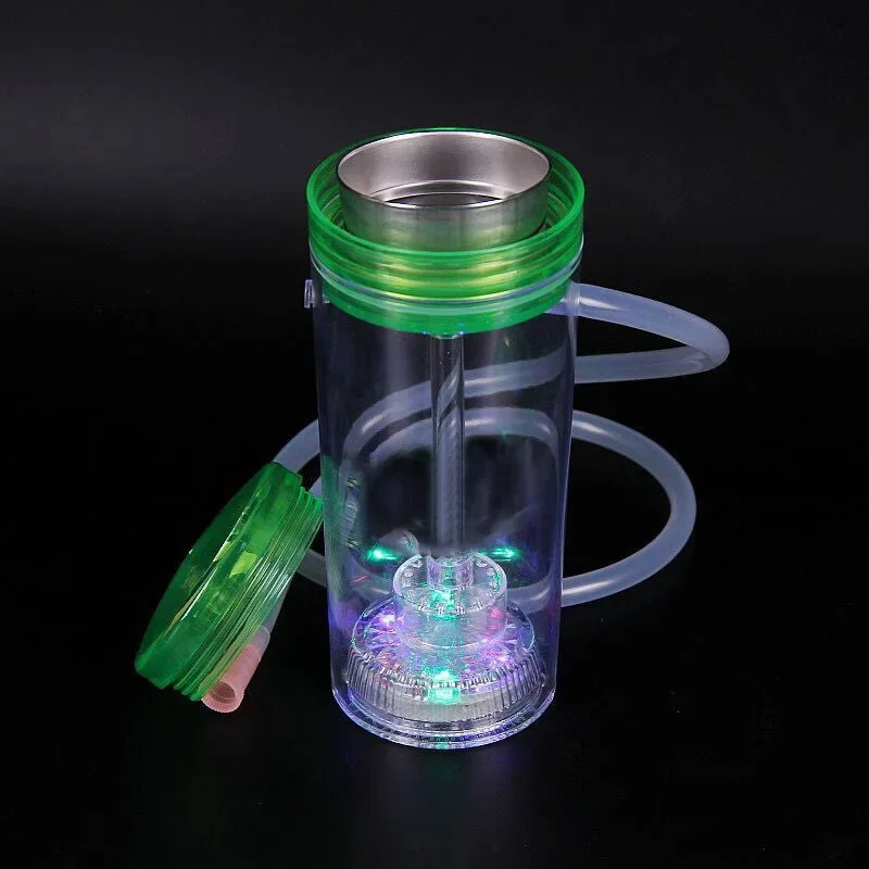 R&R LED Handheld Hookah Cup with Tobacco Bowl Retractable Hose Water Pipe for Smoking Nargile Shisha Completo Travel Tools