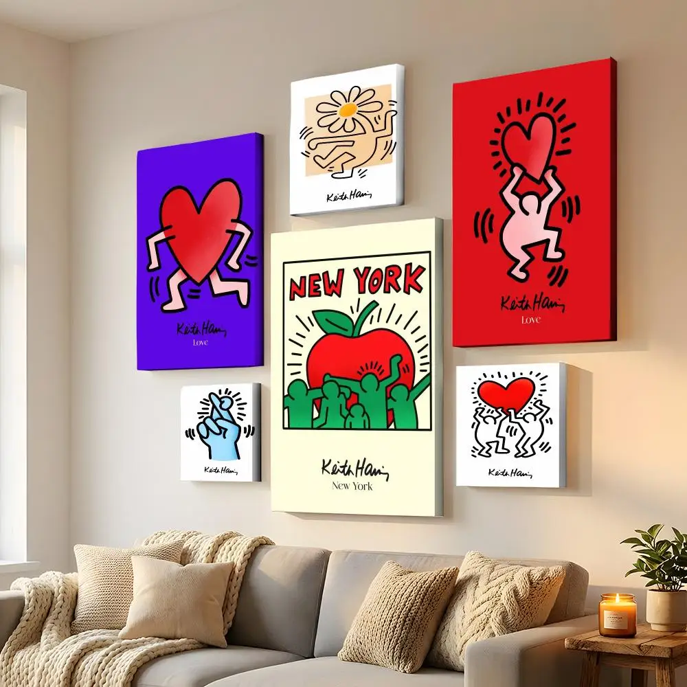 Pop Art K-Keith Haring Framed Wall Painting HD Canvas Wall Art | Optional Framed/Unframed | Modern Entryway Home Decor