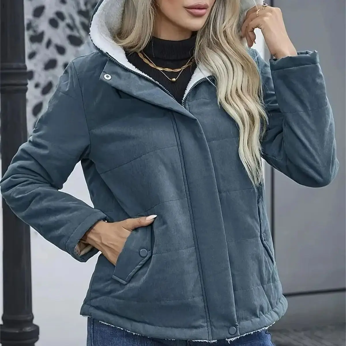 Women Autumn Winter Padded Coat Zip Up Long Sleeve Korean Hooded Jacket Fashion Solid Warm Clothes Casual Outfit Coats Street