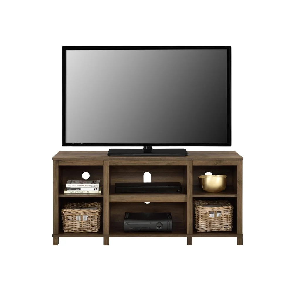 Parsons TV Stand 50 Inch Flat Panel TV Open Storage Shelves Modern Wood Media Console Easy Assembly