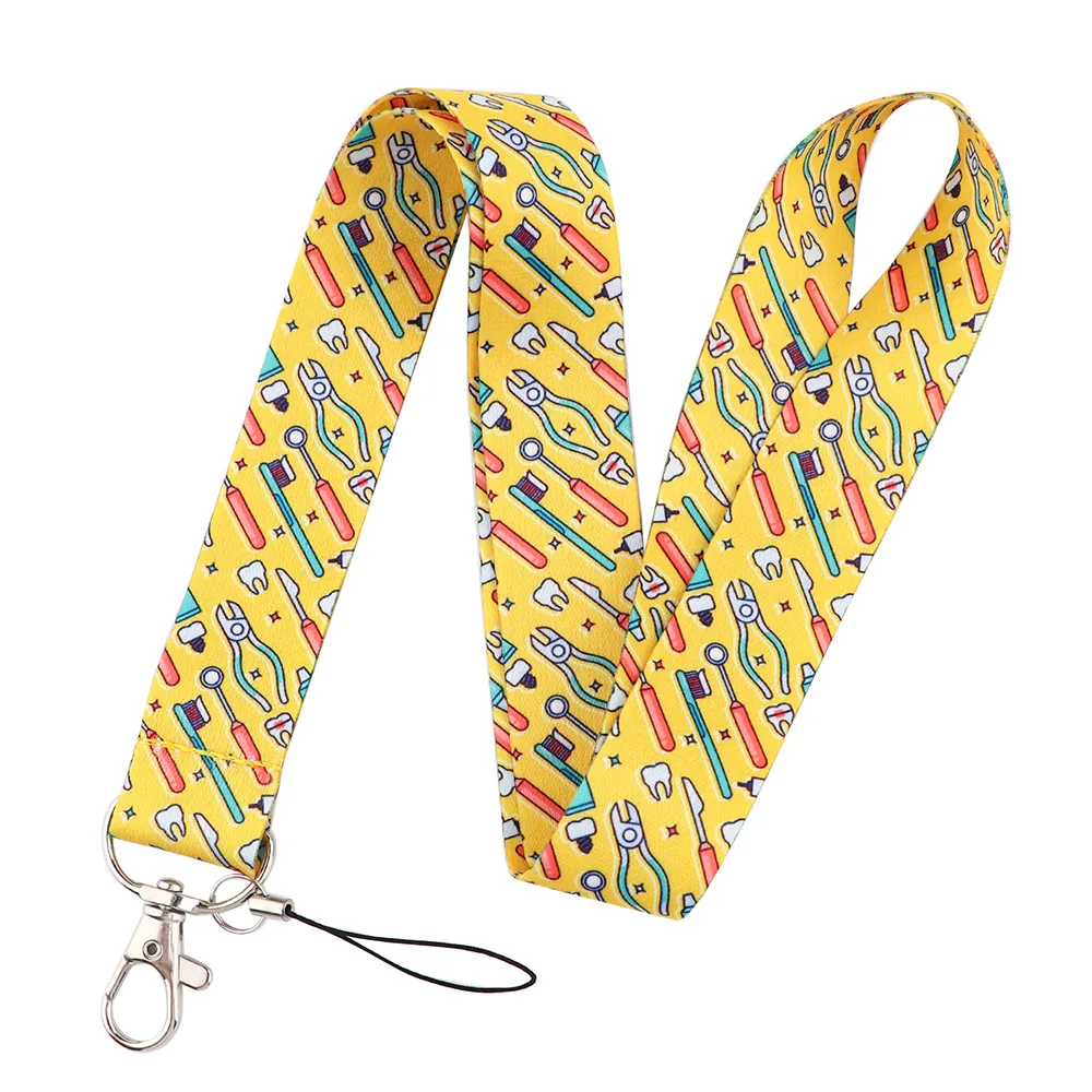 Caring for Teeth Cartoon Dentist Mobile Phone Lanyard, Key Accessories, Double-Sided Printing, Polyester Webbing Neck Straps