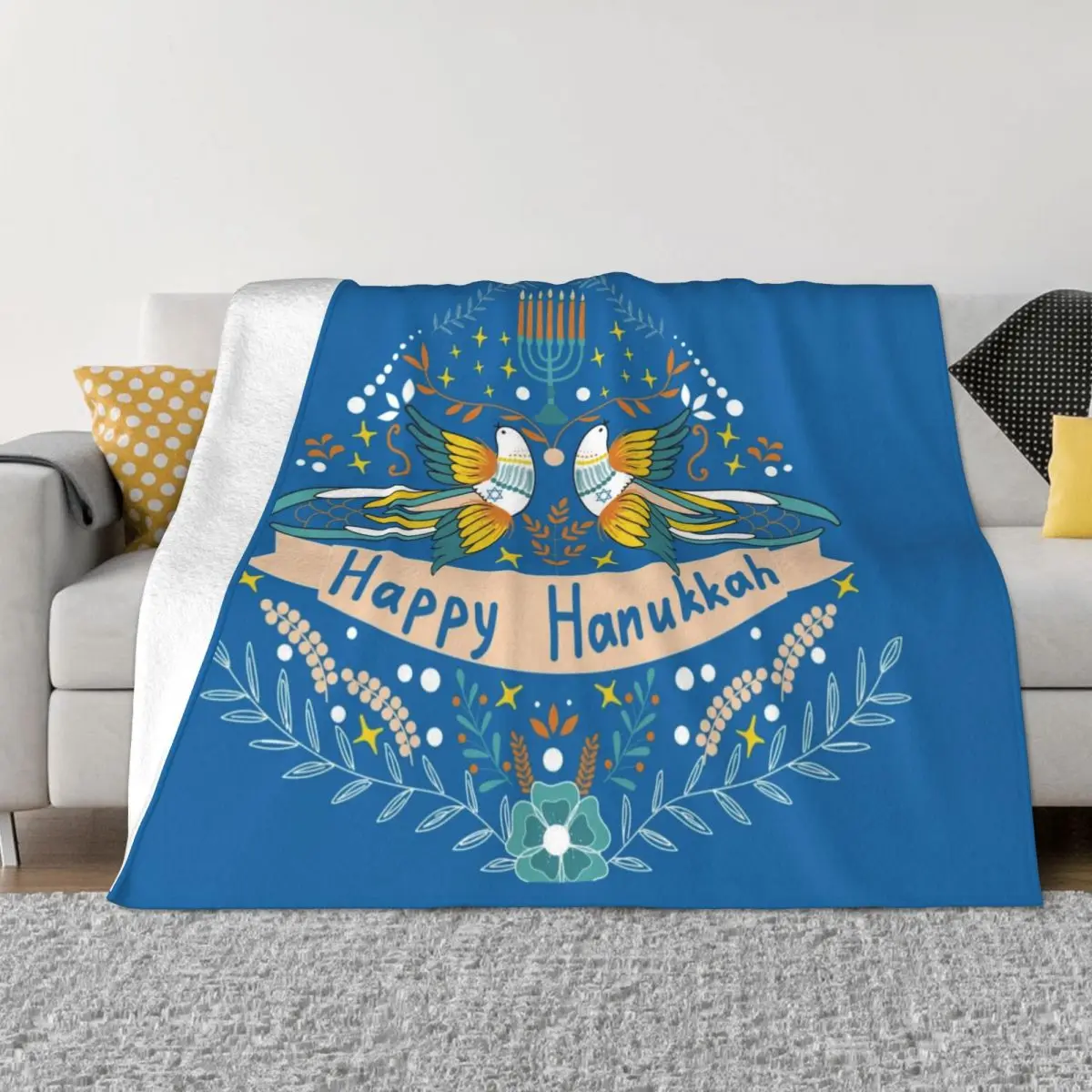 

Hanukkah Traditional Festive Plaid Blanket Sofa Cover Flannel Printed Super Soft Throw Blankets for Bedding Office Quilt