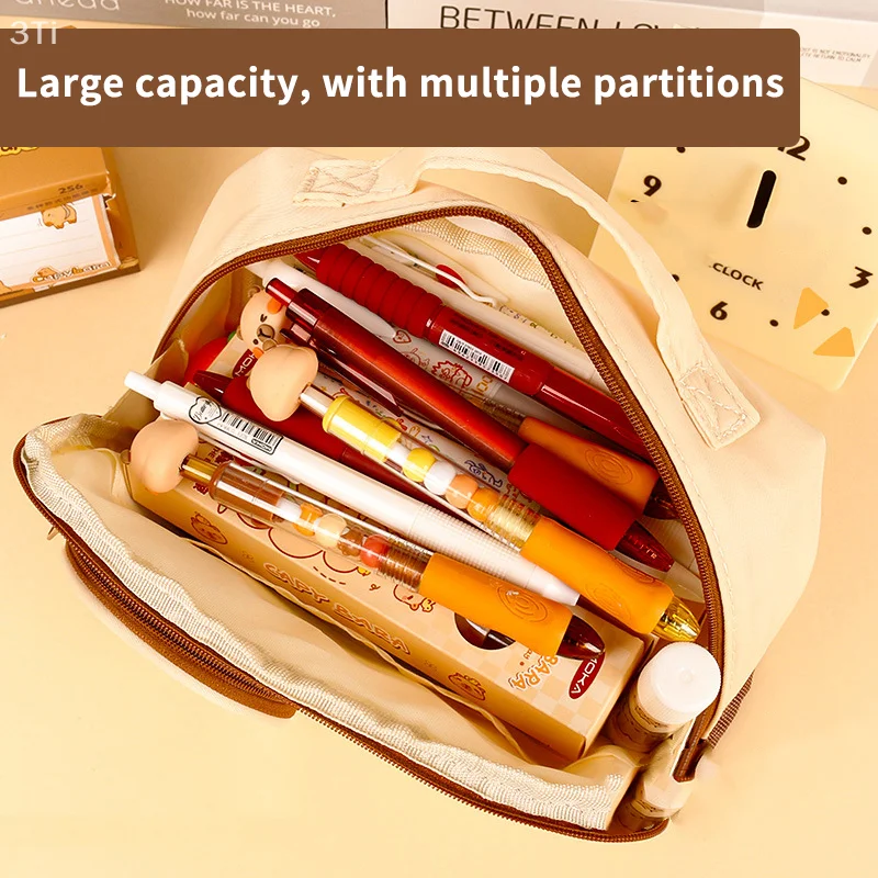 Cartoon Capybara Handheld Pencil Case Large Capacity Pencil Pouch Zippers Creative Stationery Storage Pencil Case School Supplie