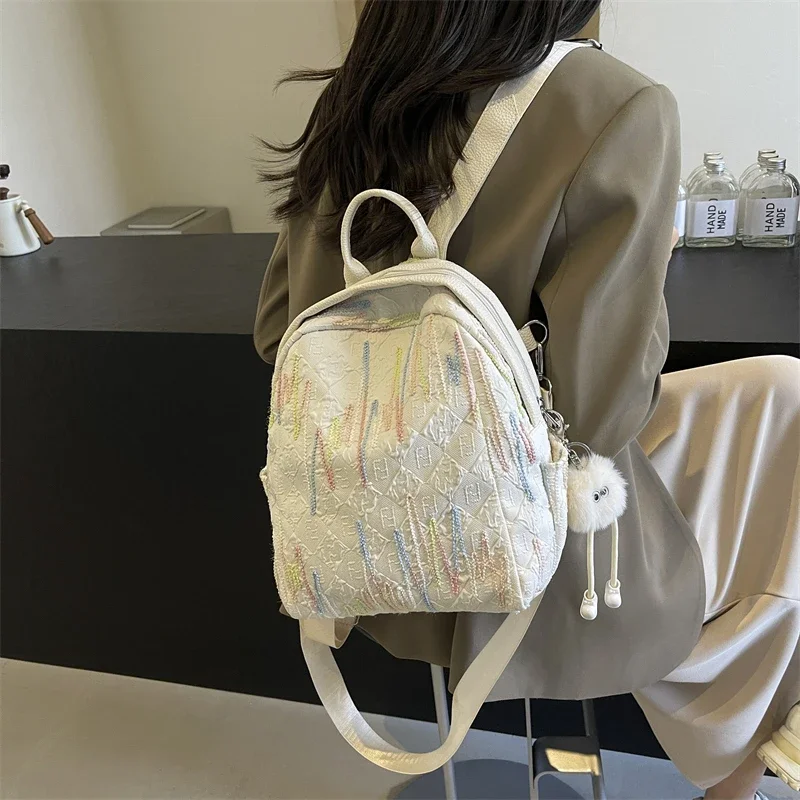 Mochilas de nailon con cremallera para mujer, bolsos de moda con bolsillo Interior, color sólido, a la venta, 2024