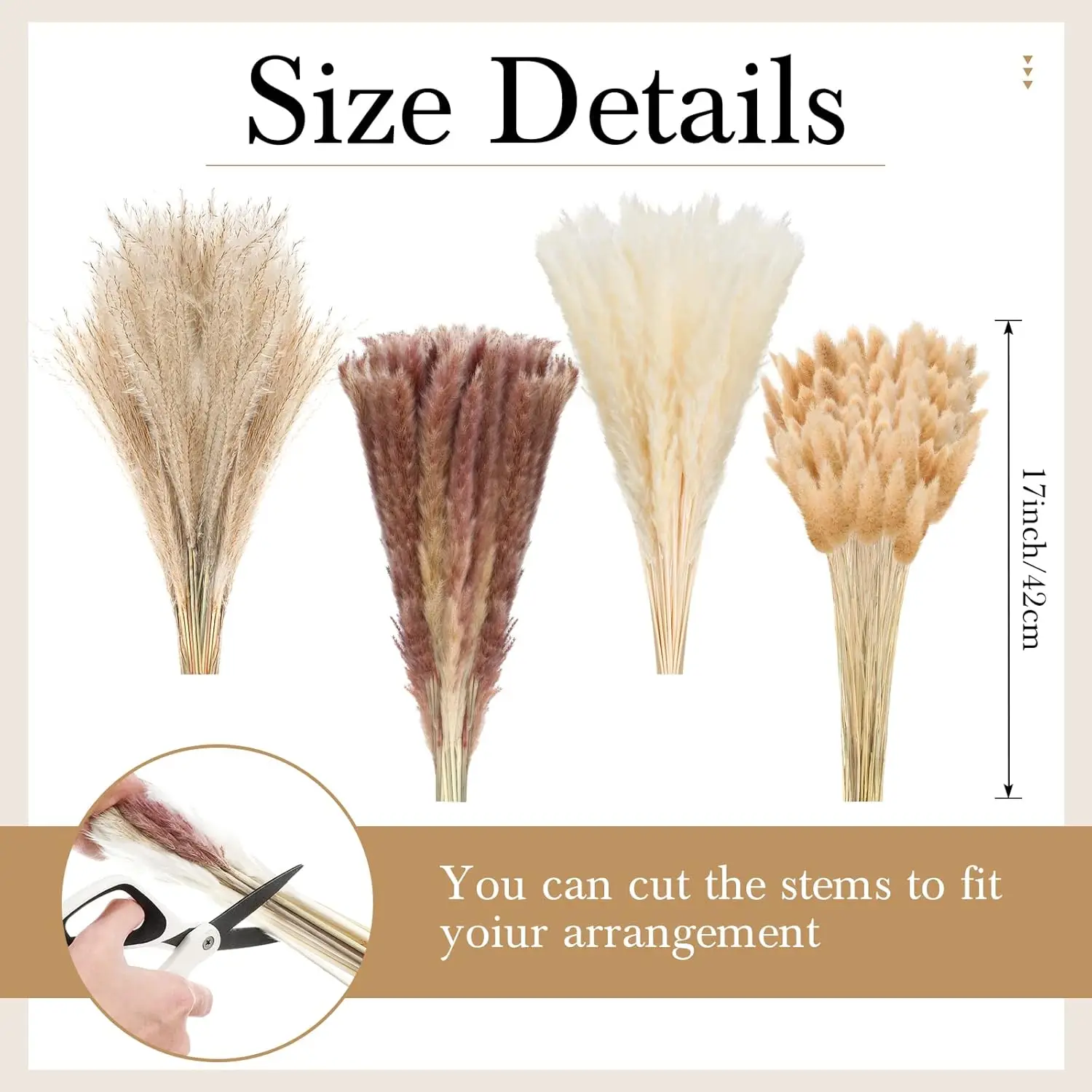 400 Pcs Artificial Pampas Grass Decor 17 Inch False Flower Fluffy Reed Grass Pampas for Boho Home Table Party Wedding Decoration