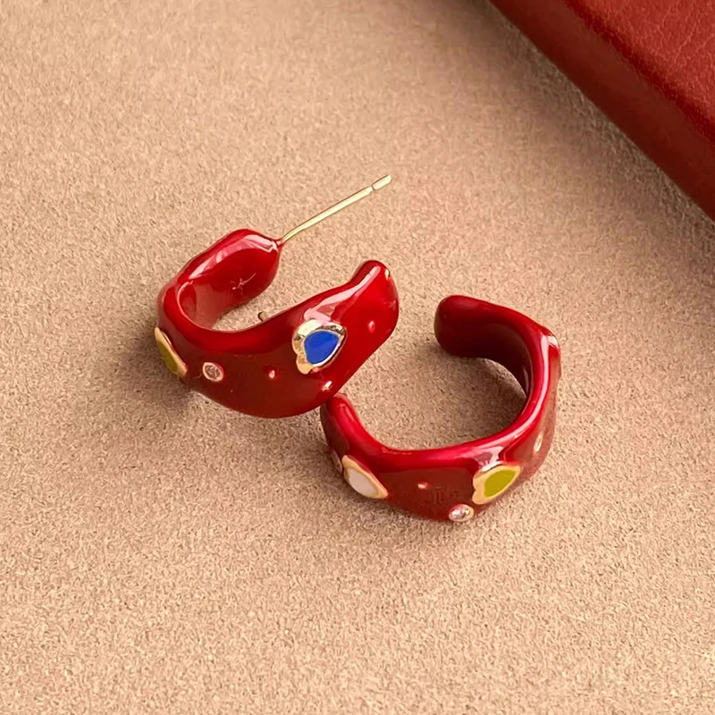 

PONYKISS 925 Sterling Silver Enamel Heart Letter C Stud Earrings for Women Minimalist Cute Fine Jewelry Personality Accessories