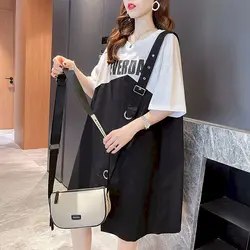 Cotton T Shirt Women 2025 New Korean Style Design Sense Fake Two-piece Large Size Short-sleeved Tshirt Student Loose Fashion Top