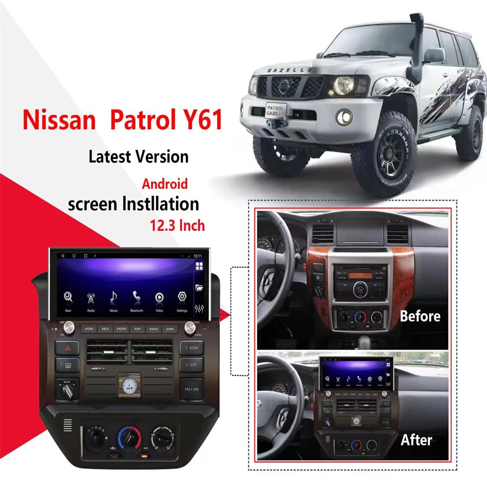 

12.3"Android For Nissan Patrol Y61 2006-2022 Car Radio GPS Navigation Multimedia Player Stereo Head Unit Audio Video DSP Carplay