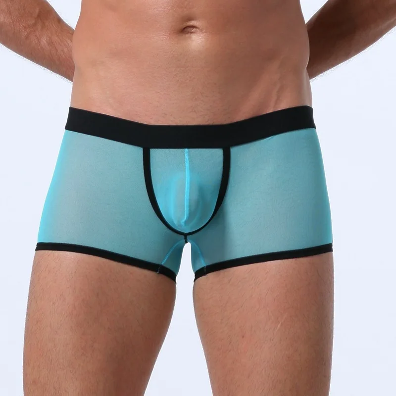 

Mens Sexy Mesh Ultra-thin Boxer Shorts Underwear Mid Rise U Convex Pouch Panties Male Transparent Breathable Underpants Cueca