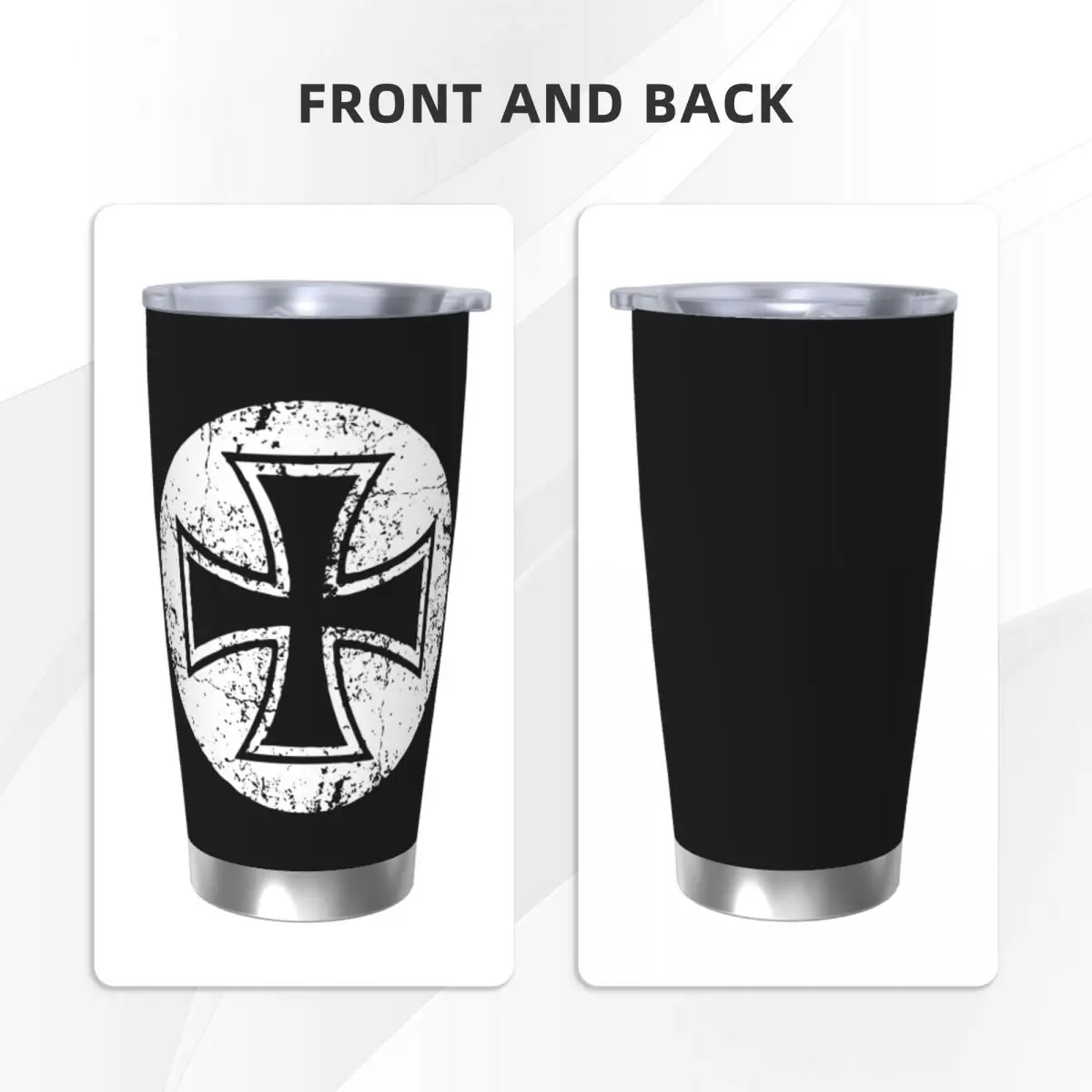 German Iron Cross Templar Knight Insulated Tumbler with Straws Germany Flag Vacuum Thermal Mug Outdoor Hot Cold Drinks Cup