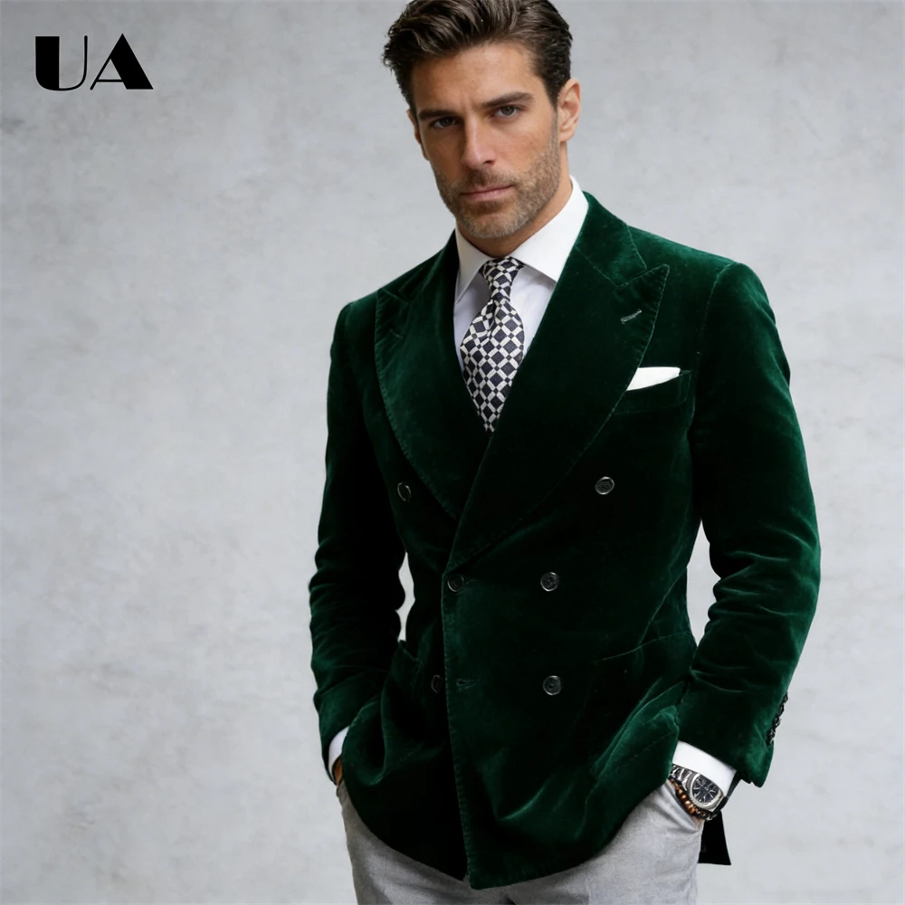 

Elegant Velvet Suit Jacket for Men from XXS to 7XL, Double Breasted Slim Fitting Suit Blazer Autumn Business Suit ULBYANRY