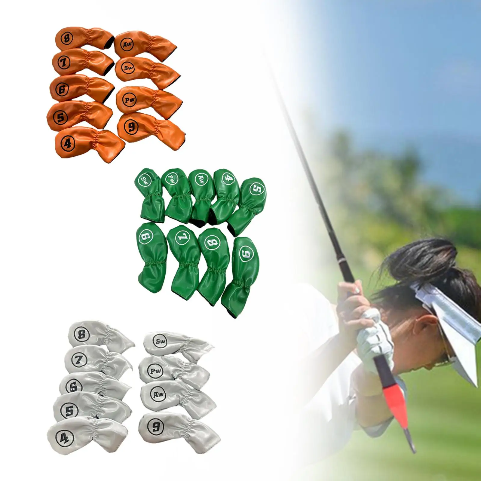 PU Leather Golf Head Cover Set for Iron Clubs Number Tag Headcover Durable Shockproof Protector for Iron Cover Golf Cushion