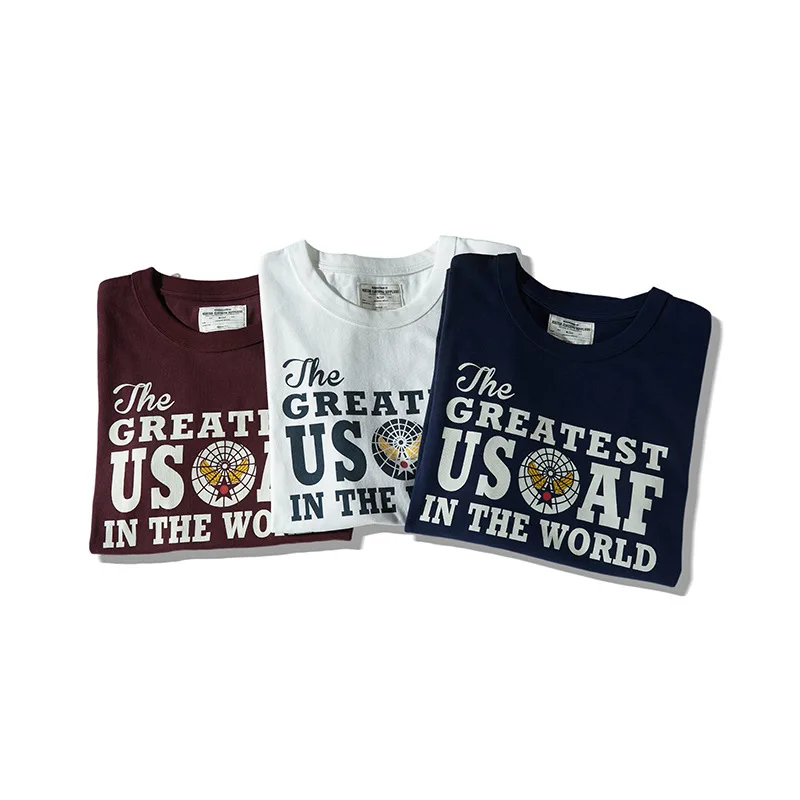 OKONWKO thick American retro military style T-shirt USAF Air Force round neck printed T-shirt