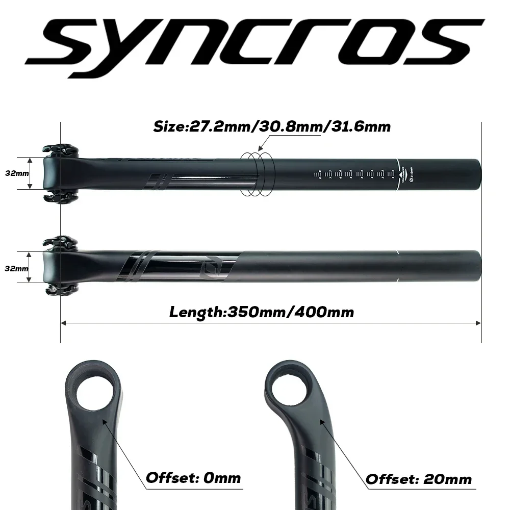 SYNCROS Ultralight Carbon Fiber Bike Seatpost Half Matte Half Gloss Mountain/road Bike Seat Post Light Seatpost 27.2/30.8/31.6mm