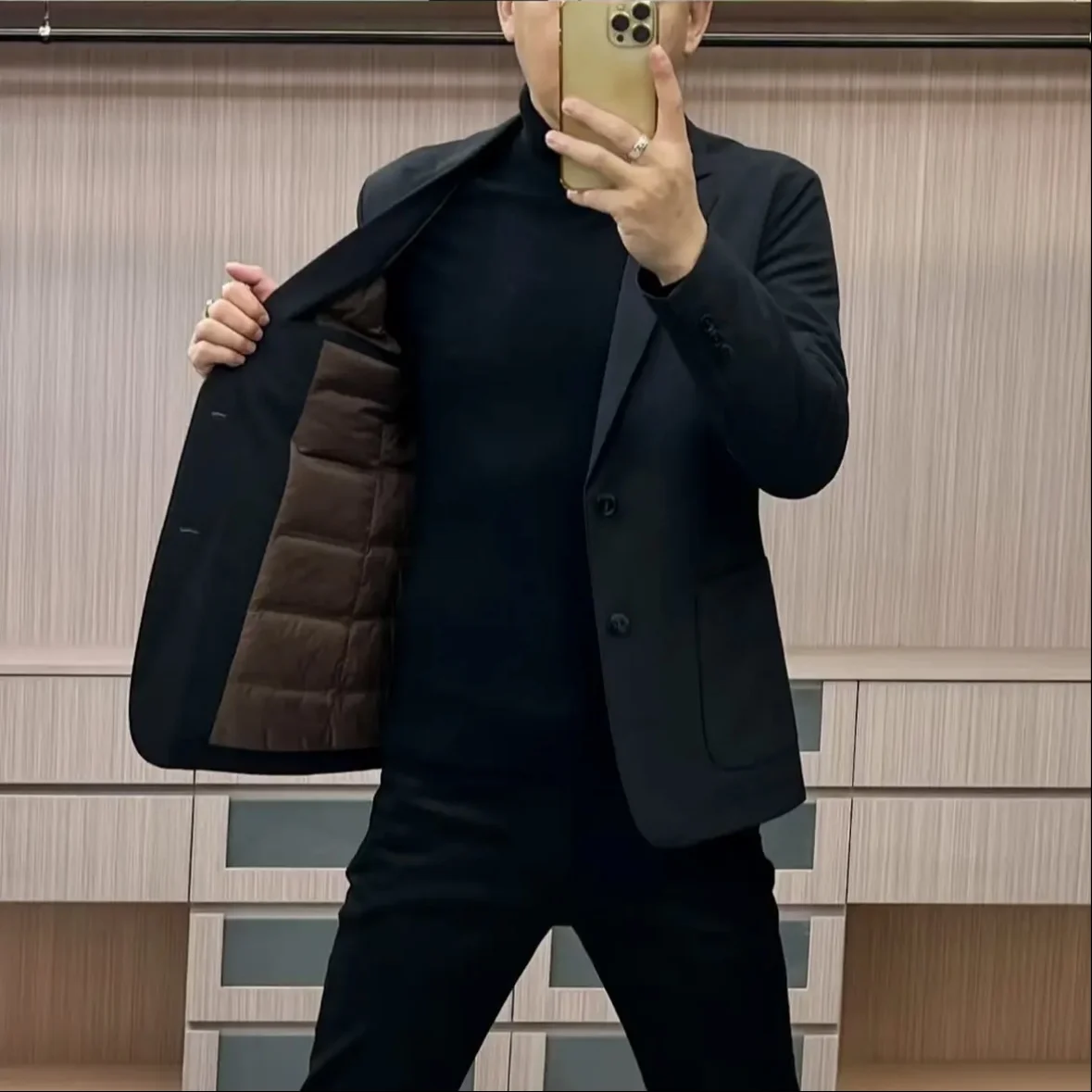 

Winter Men's Casual Cotton-Enhanced Suit Jaet Slim Fit Korean Sle Busin Warmth Outerwear Stand Edition Long Sve