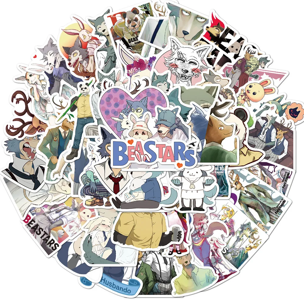 50 Uds. De pegatinas de Anime BEASTARS, calcomanías de dibujos animados, monopatín DIY, portátil, teléfono, bicicleta, nevera, equipaje, pegatina genial, regalo