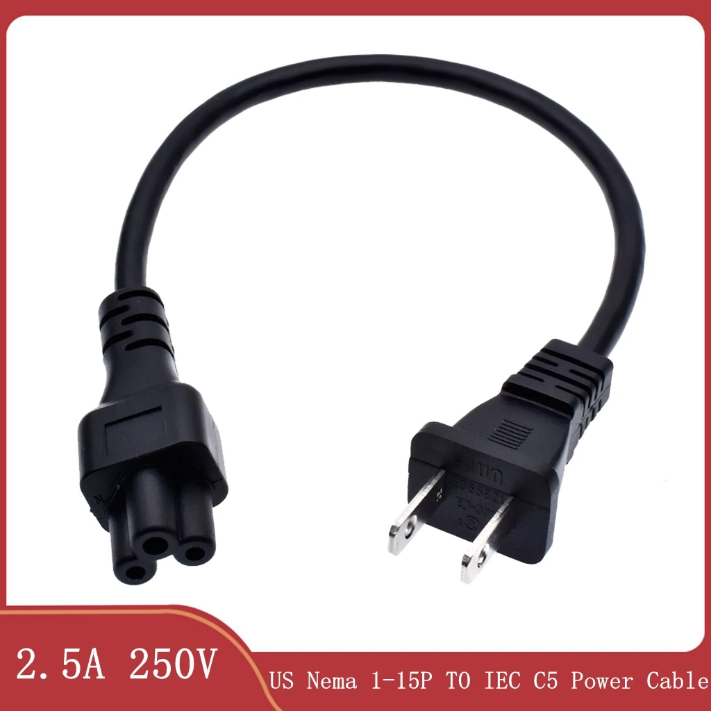 US 1-15P TO C5 Japan Nema Plug 1-15P 2Pin To IEC320 C5 Wire Power Extension Cable Cord Adapter 10A 250V,0.3M 18AWG
