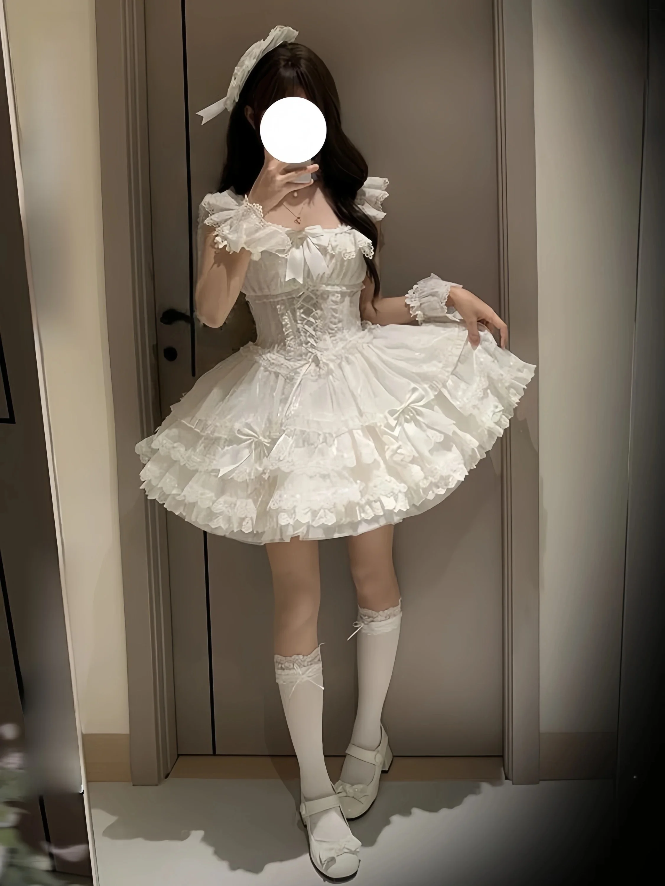 Ballet Style Lolita Dress White Cake Princess Skirt Birthday Gift Dress Small  Elegant Women's Clothing City Commute