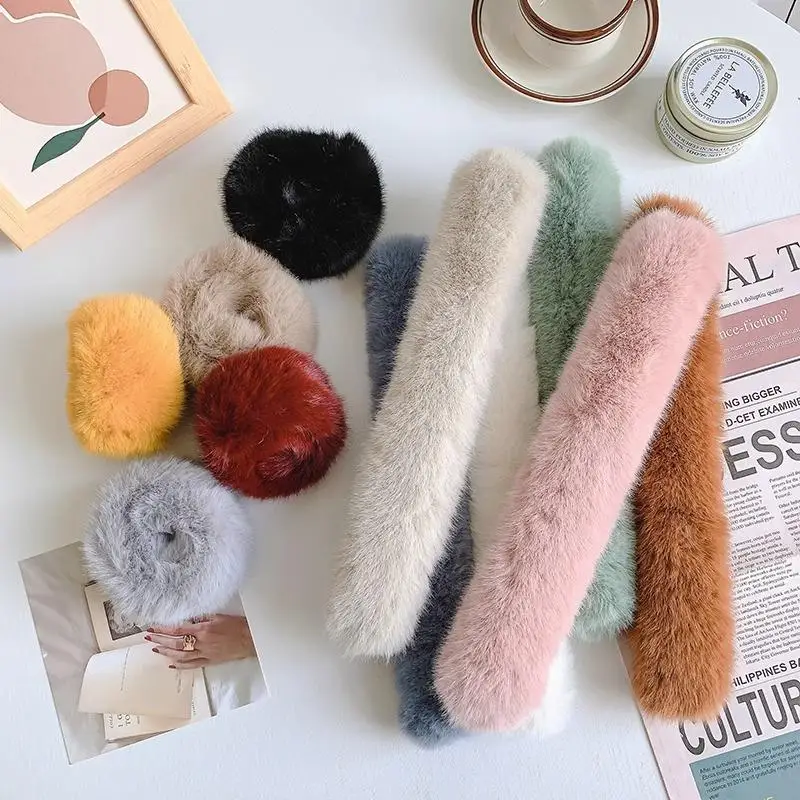 أرنب الفراء العصابات الشعر للنساء ذيل حصان حامل التلقائي مجعد معصمه Scrunchies رقيق الفراء الشعر حبل الأصفاد إكسسوارات الشعر