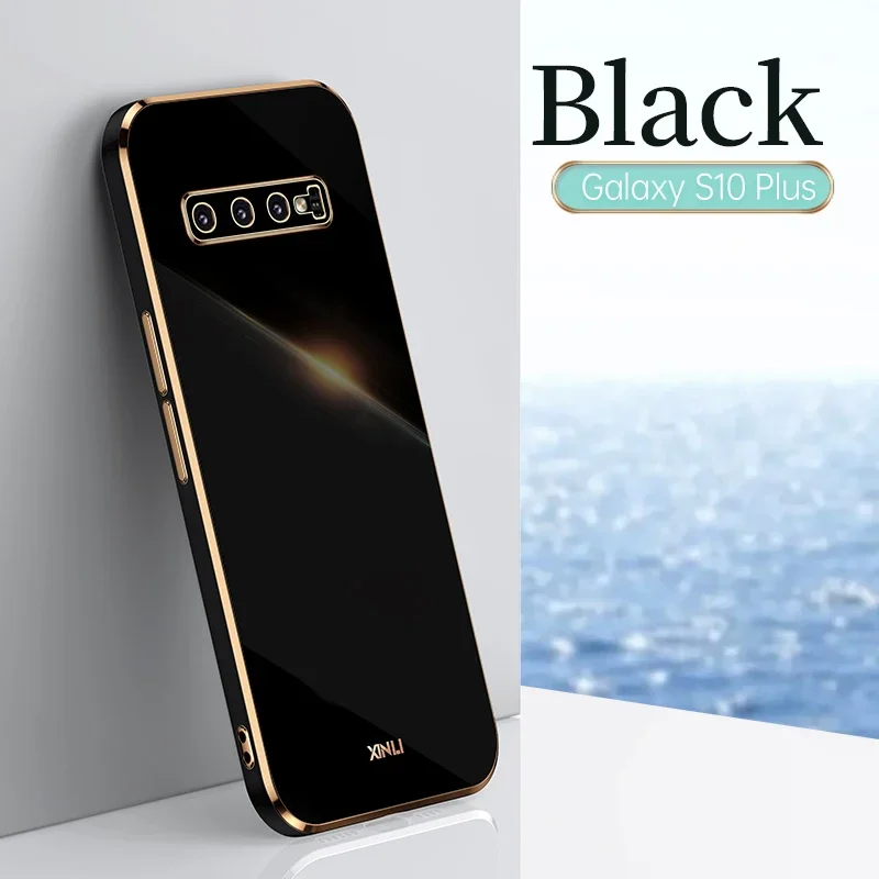 For Samsung Galaxy S10+ Case Luxury Square Plating SM-G975F, SM-G975U Phone Case ShockProof Silicone Back Cover Fundas