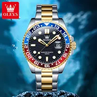 OLEVS Classic Men Watches Blue Red Bezel Fine Steel Original Quartz Watch for Man Luminous Date Waterproof Wristwatch Trend New