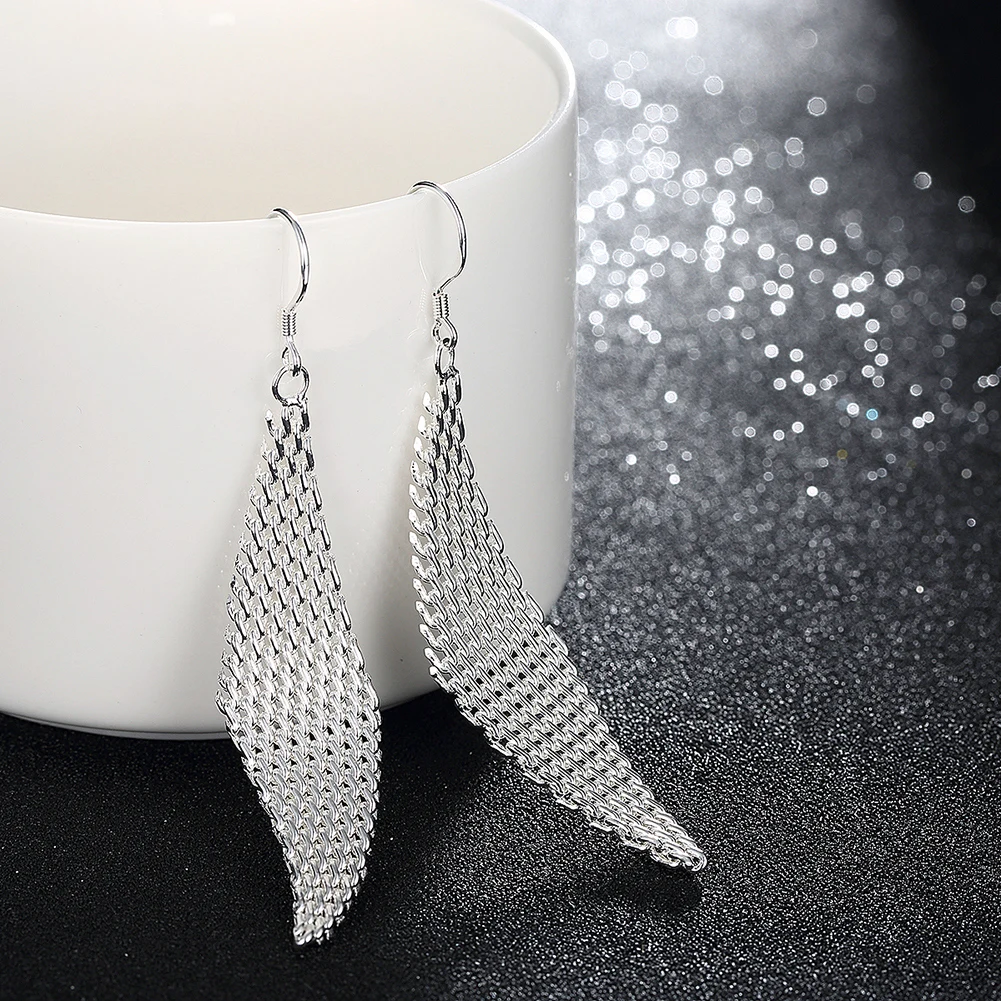 

Charm 925 Sterling Silver Earrings Fashion Creative Woven Mesh Design Drop Earring For Women Birthday Gifts Classic Jewelry