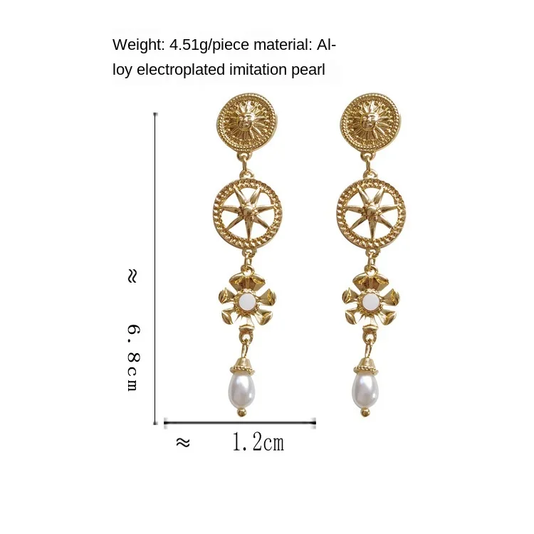 بارد الذهب اللون هندسية جولة زهرة شرابة كليب على الأقراط كوريا نمط جديد الأذن كليب طويل اللؤلؤ قلادة الأقراط لا ثقب #6