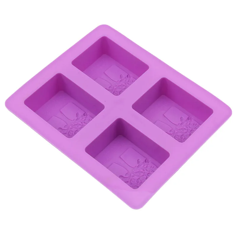 Party Dessert Silicone Mold Tree Shape 4 Hole Square Soap Mold Crafts Chocolate Cake Molding Handmade Tools