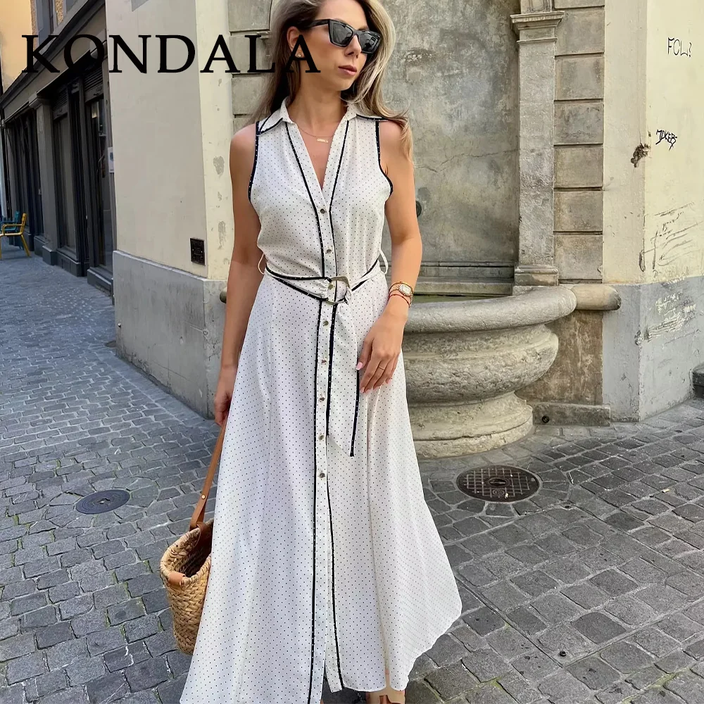 فساتين KONDALA 2025 منقطة للنساء وشاحات أنيقة لحفلات العودة للوطن فساتين قميص بأزرار حتى فساتين قميص نسائية ملابس ليلية للتاريخ #1