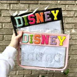 Può fai da te personalizzato lettera patch borsa per il trucco borsa da toilette da viaggio compleanno damigelle d'onore regalo sacchetto cosmetico trasparente in Pvc trasparente