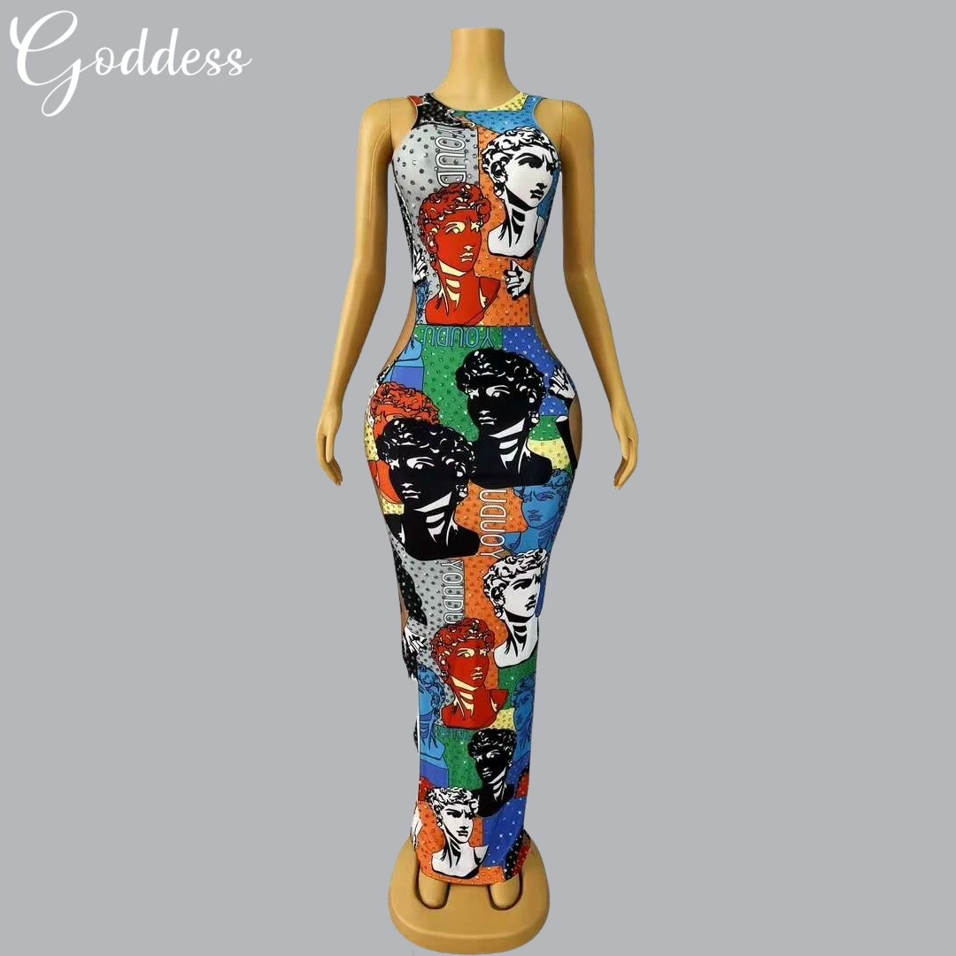 

Sexy Playful Pattern Birthday Party Wrap Hip Dress Cocktail Party Banquet Long Dress Performance Dress Club Singer Stage Outfit