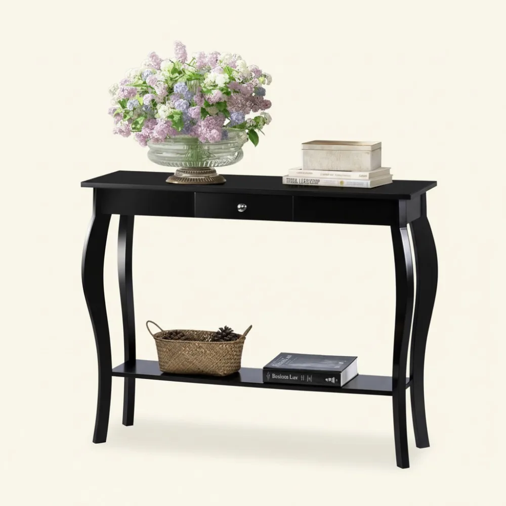 

Slim Console Table with Drawer, Modern Accent Sofa Table for Entryway, Living Room, Black
