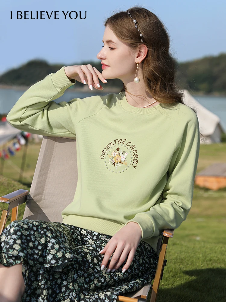 I BELIEVE YOU Sweatshirt for Woman Oneck Pullover Hoodies 2023 Spring Chic Embroidery Clothing Casual Slim Female Top 2231194879