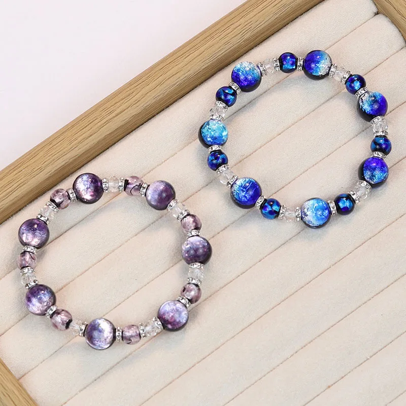 Japanese Firefly Glass Beaded Bracelet for Women Double Sided Silver Foil Gradient Luminous Hand Jewelry Gifts