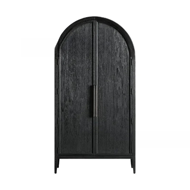

American retro black arched wardrobe French solid wood storage cabinet living room porch decorative cabinet double door