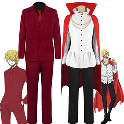 Sanji Cosplay Kostium Koszula Długie Spodnie Płaszcz Zestaw Fantasy Czerwony Uniform Zestaw Halloween Karnawał Impreza Cosplay Przebranie Garnitur