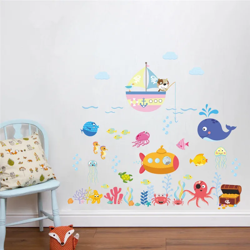 Cartoon Fishes Bubbles Underwater Sealife Wall Sticker For Kids Room Bathroom Decoration Waterproof Mural Art Pvc Home Decal