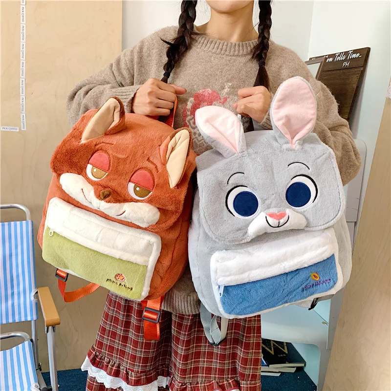 

Disney cartoon travel master Zootopia Nick and Judy kindergarten backpack Winnie kawaii large capacity student plush backpack