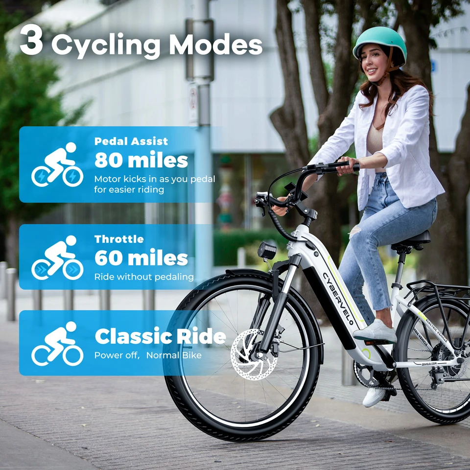 Cybervelo 1000W Peak Electric Bike 26 Inch Removable Battery 7-Speed Ebike for Adults up to 80 Miles Commute Beach Snow Suitable for Women And Men EK7 image 9