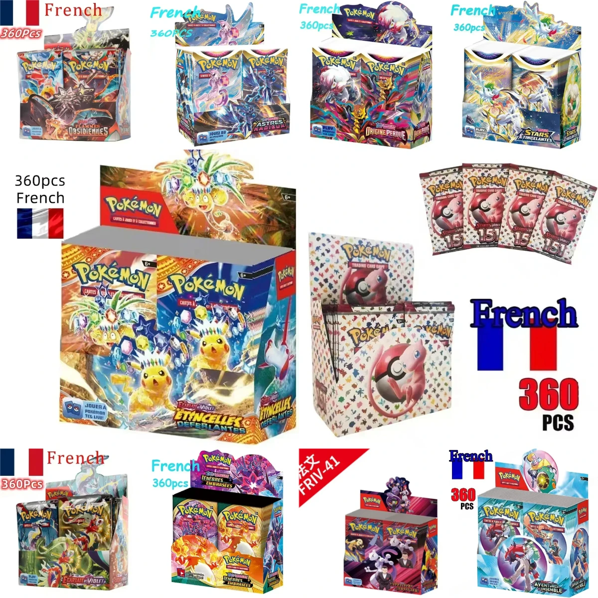

●360P French Pokémon TCG: Ecarlet & Violet Etsncelles Astral Radiance Obsidian Flames Booster Box Pokemon Cards Game 36 Pack Box