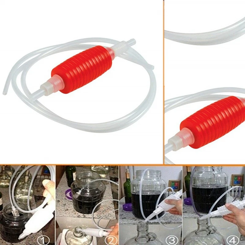 4Pcs 1.9Meter Red Syphon Tube Hand Fuel Pump Gasoline Siphon Hose Gas Oil Water Fuel Transfer Siphon Pump