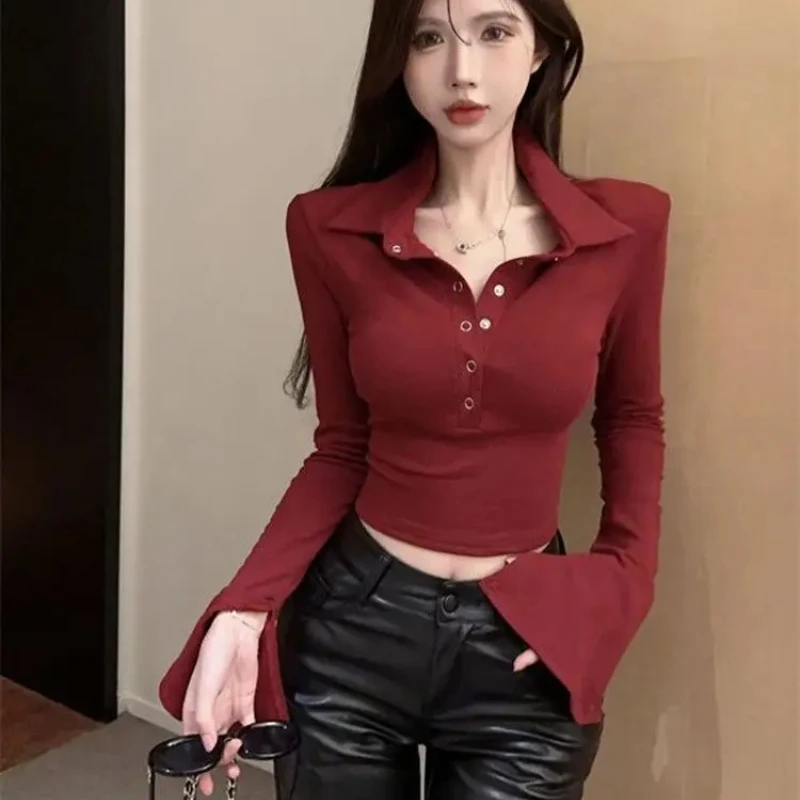 Spring Autumn Woman Tshirt Slim New Korean Popular Clothes Casual Tops Youthful In Trend 2025 Cheap Polo Neck T Shirt for Women