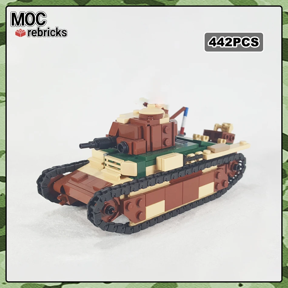 MOC-163327 Military New French Army Renault D1 Combat Armor Tank Building Block Model Brick Toy Children Gifts